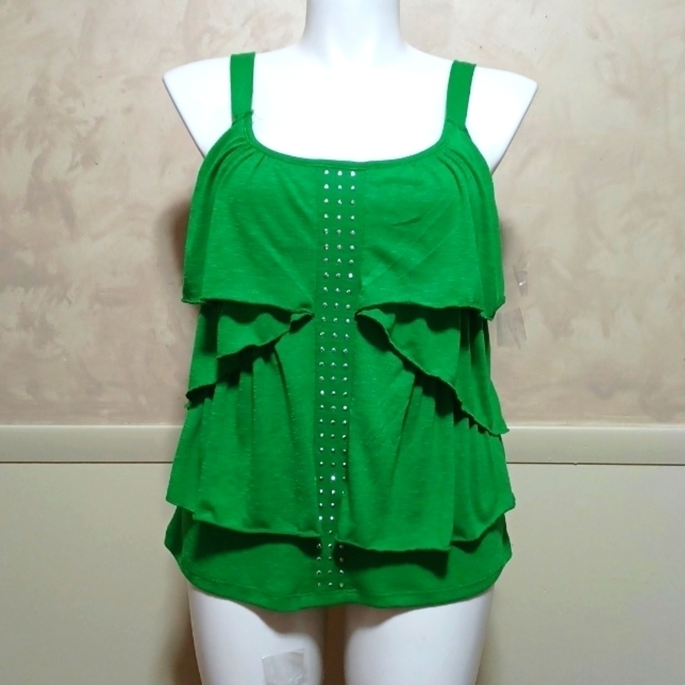 Lena Tank Top Green w/embellished Size Large